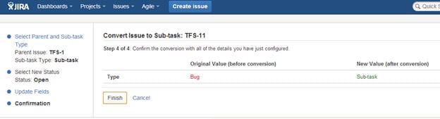 JIRA将问题转换为子任务1