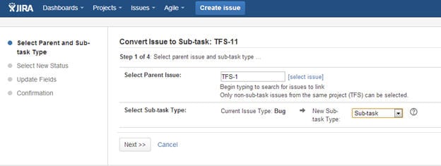 JIRA将问题转换为子任务