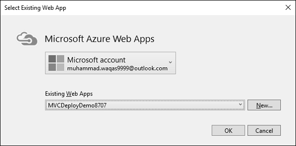 单击 Microsoft Azure Web 应用程序