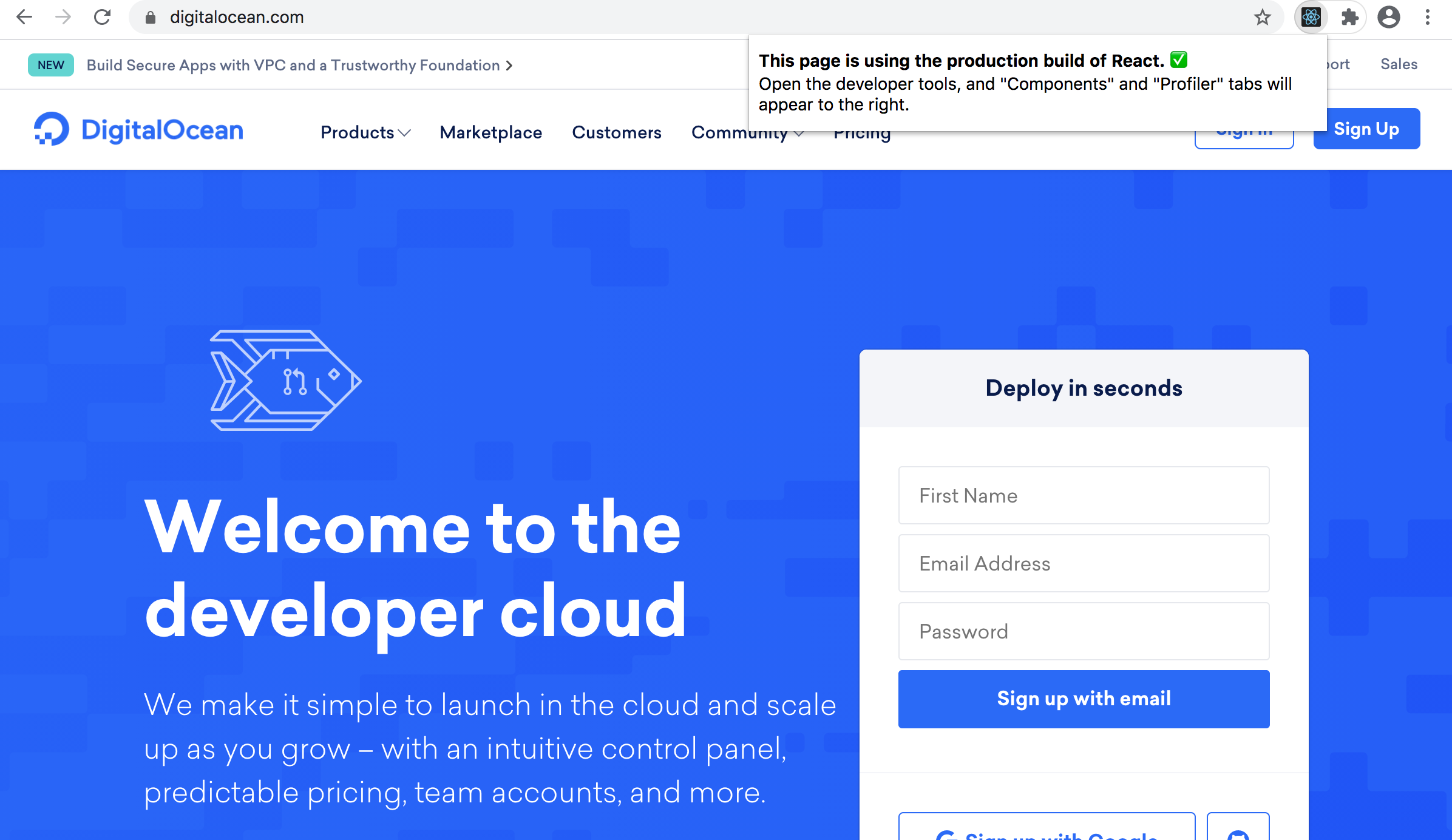 DigitalOcean React Production 构建信息