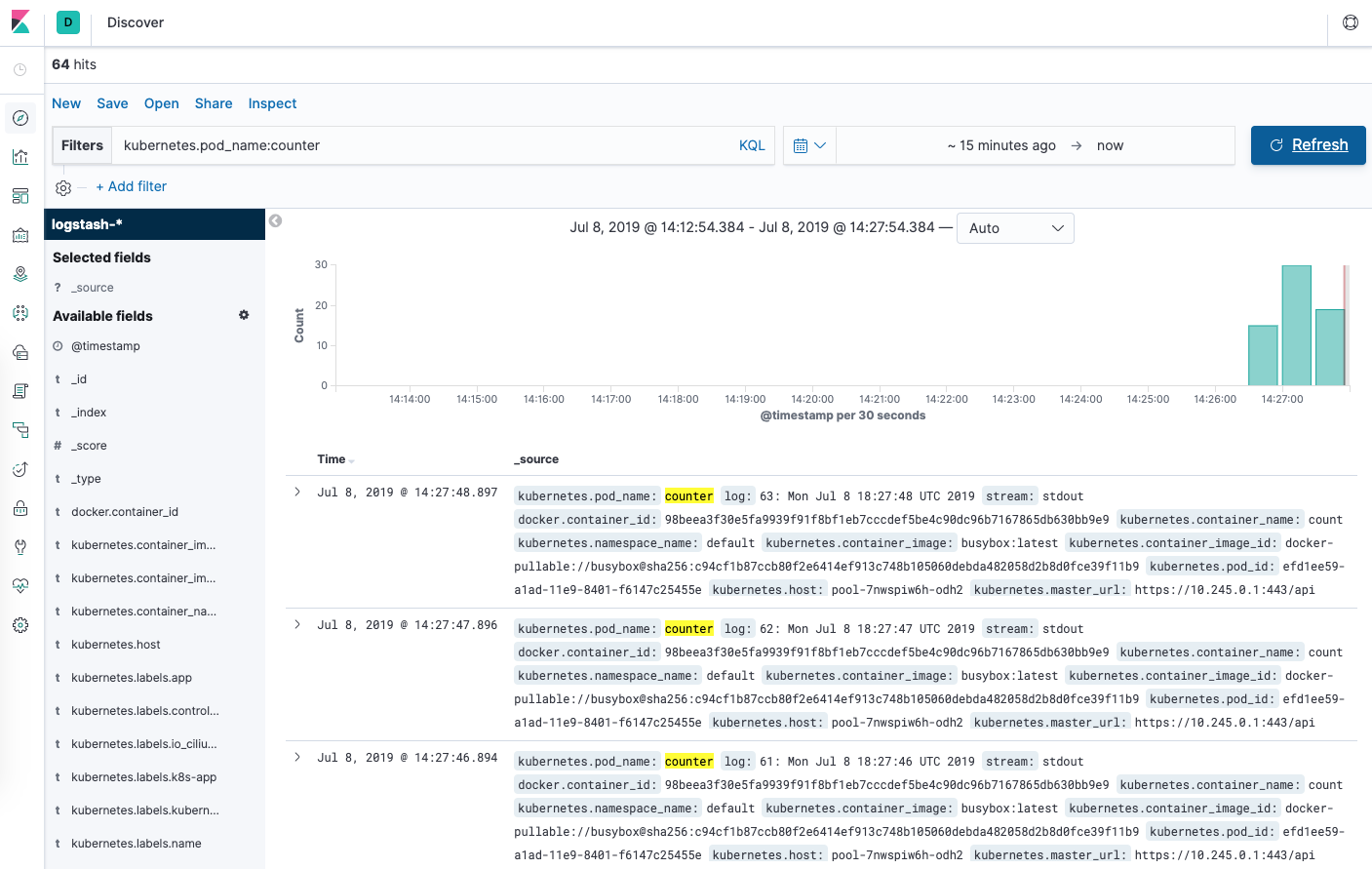 Kibana 中的计数器日志