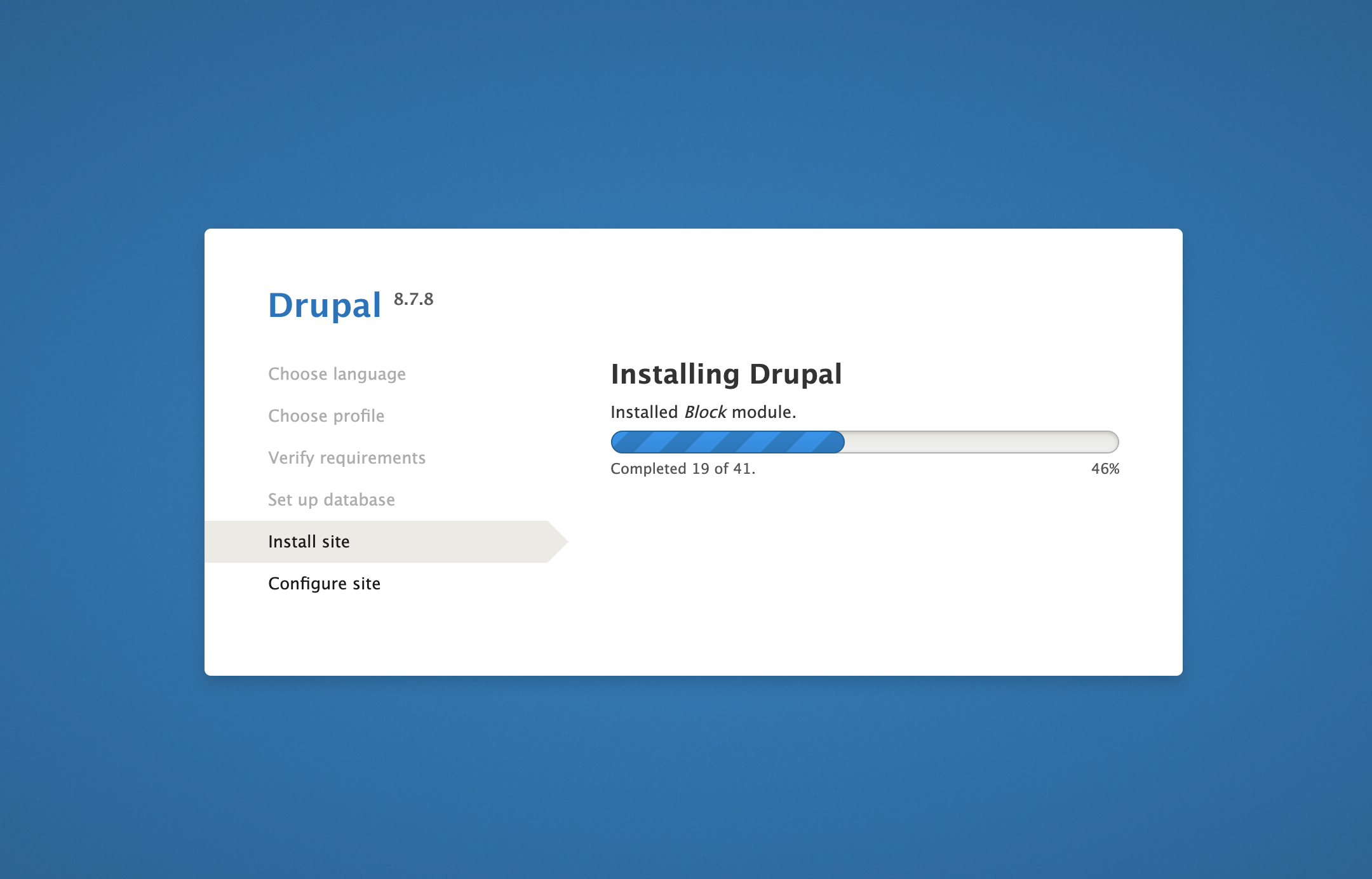 在 Drupal Web 界面上安装站点页面