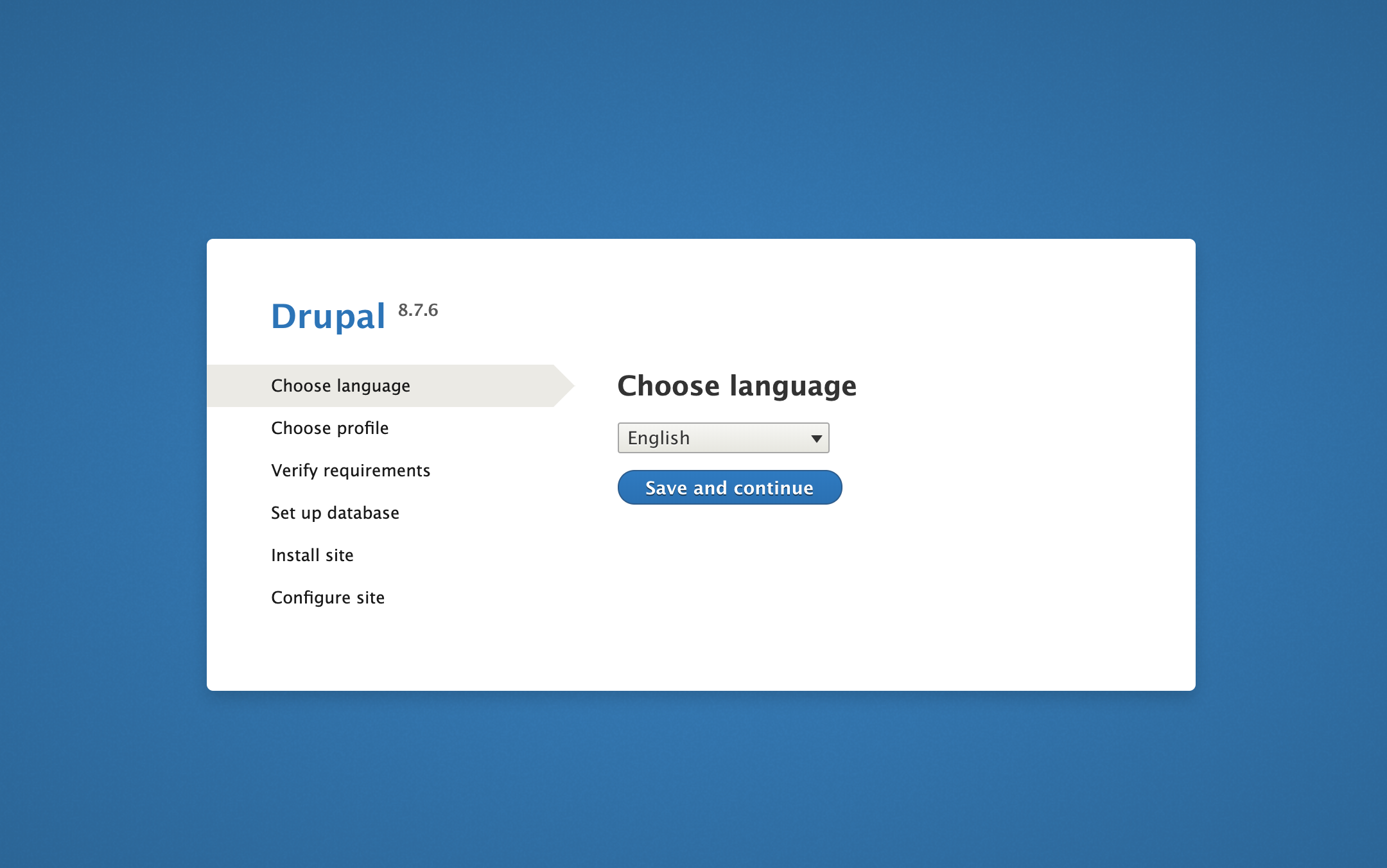 在 Drupal Web 界面上选择语言页面