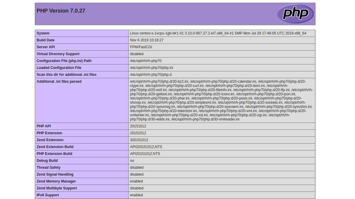 PHP 7.0 信息页面