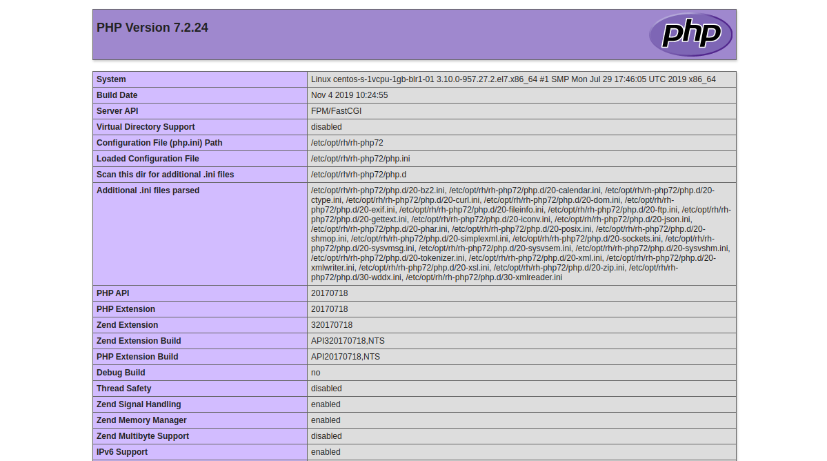 PHP 7.2 信息页面