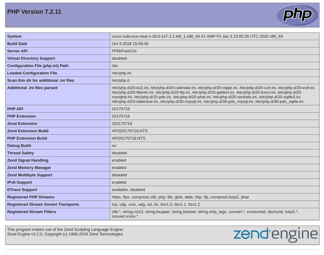 CentOS 8 默认 PHP 信息 Apache