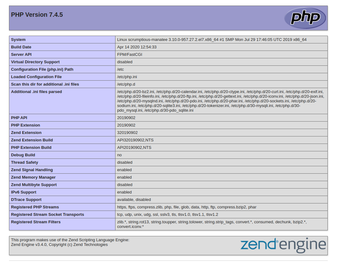 CentOS 7 PHP 7.4 信息