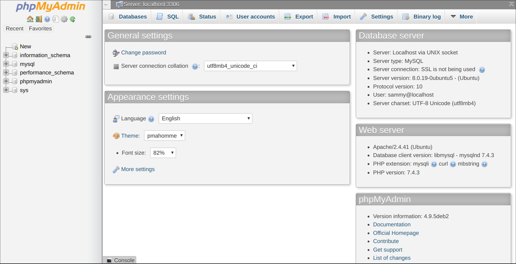 phpMyAdmin 用户界面